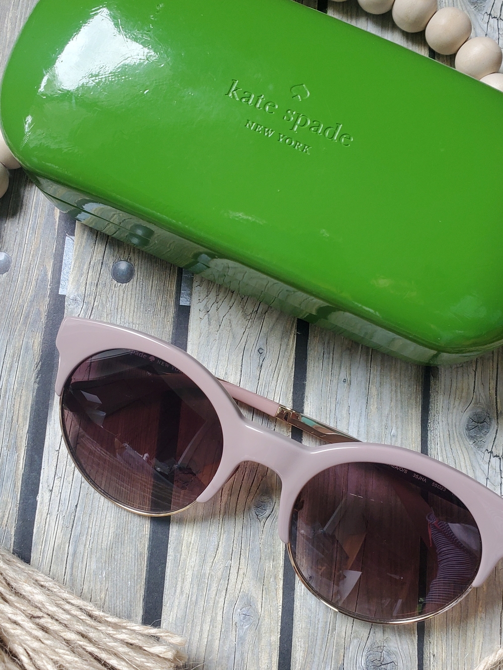 kate spade Deandrea Cat Eye Sunglasses Blush Pink Gold Trim Boho 35J HA Preloved